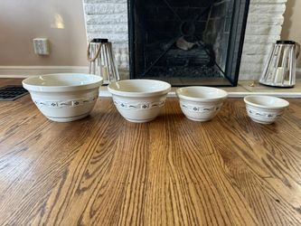 Set Of 4 Longaberger Nested Mixing Bowl Woven Traditions Blue 