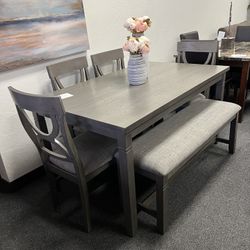 Grey Wooden 6 Seat Dining Set 