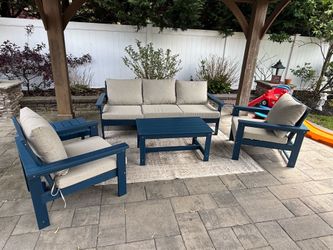 COMPLETE 6-Piece Outdoor Living Set - Navy Poly Lumber & 5x7 Rug