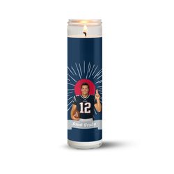 Tom Brady Candle - New England Patriots Fan Decor - 8 inch Unscented Prayer Candle