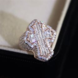 .925 Sterling Silver Cross Moissanite Ring

