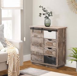 Rustic Wood 4-Drawer 1-Sliding Door Storage Cabinet