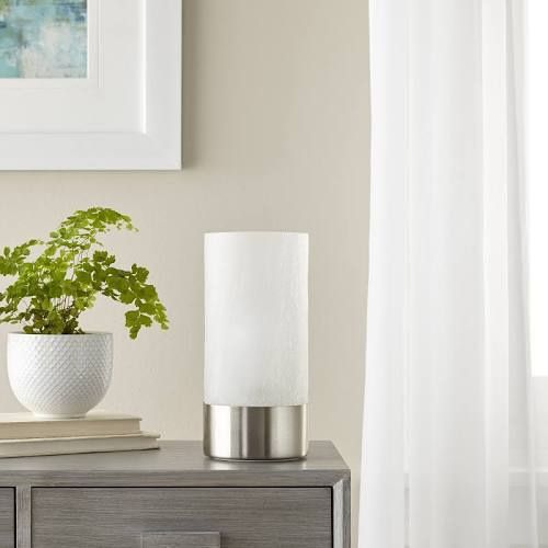 Allen + Roth 10-in Brushed Nickel Touch Uplight Table Lamp with Glass Shade