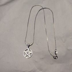 Sterling Silver Pentagram, Sterling Silver Snake Chain