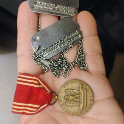WW2 lot Leopold Gonzalez Dog tags and Good conduct medal