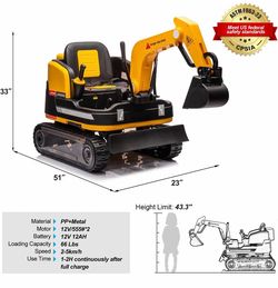 360 Degree Rotating Ride On Excavator and Bulldozer 12V12AH Battery Powered Ride On Toy Backhoe W/Track Design Wheels for All Terrain,Remote Control,M