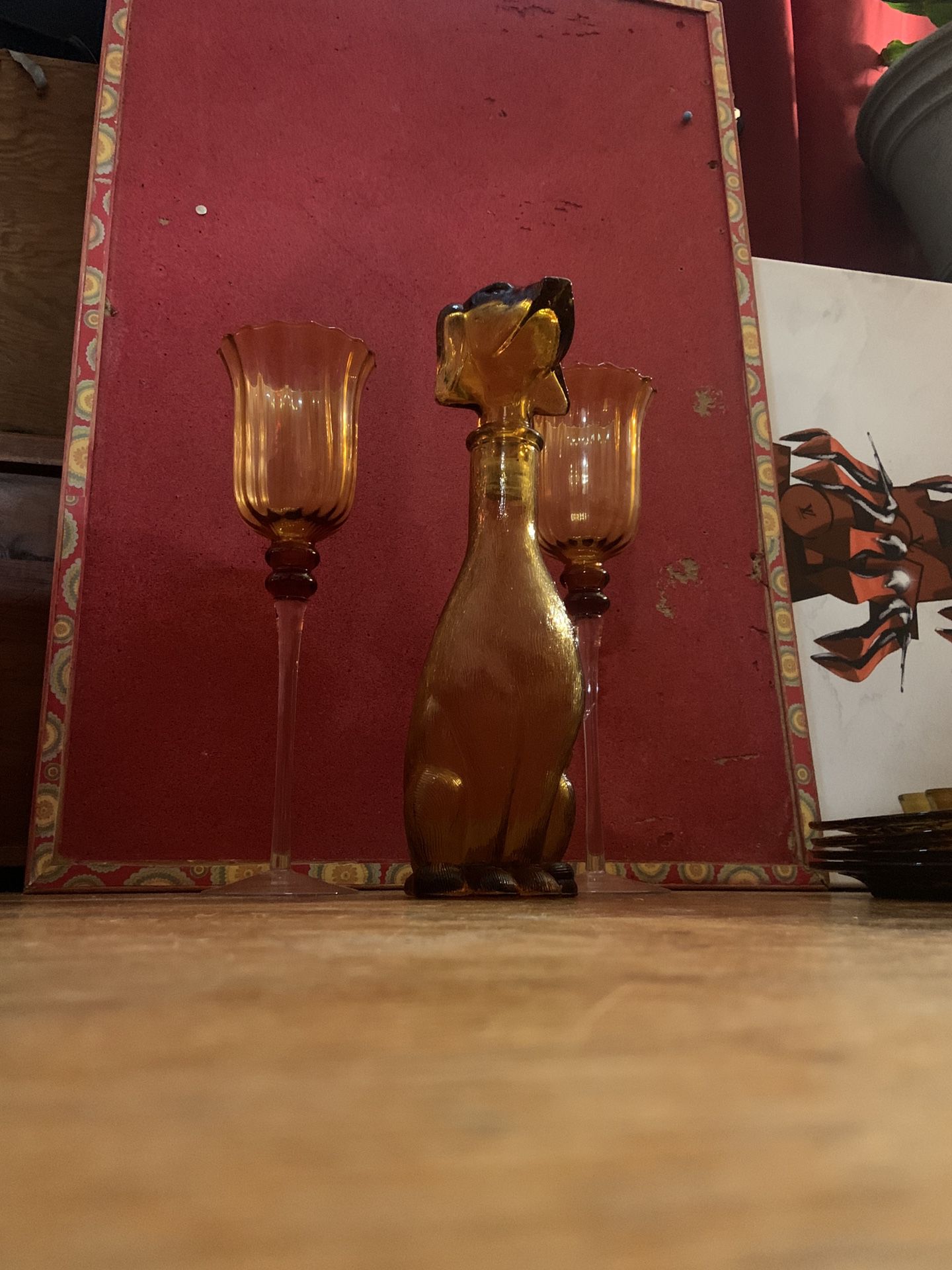 [{AmberGlass & PRESSED GLASS (1960’s) ROSSINI EMPOLI DOG