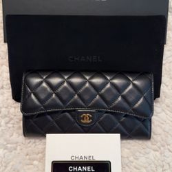 CHANEL lambskin Quilted Large Flap Wallet.