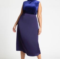 Eloquii deep purple pull on satin high waisted midi skirt, size 16