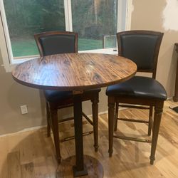Bar Table With 2 Leather Captain  Chairs 