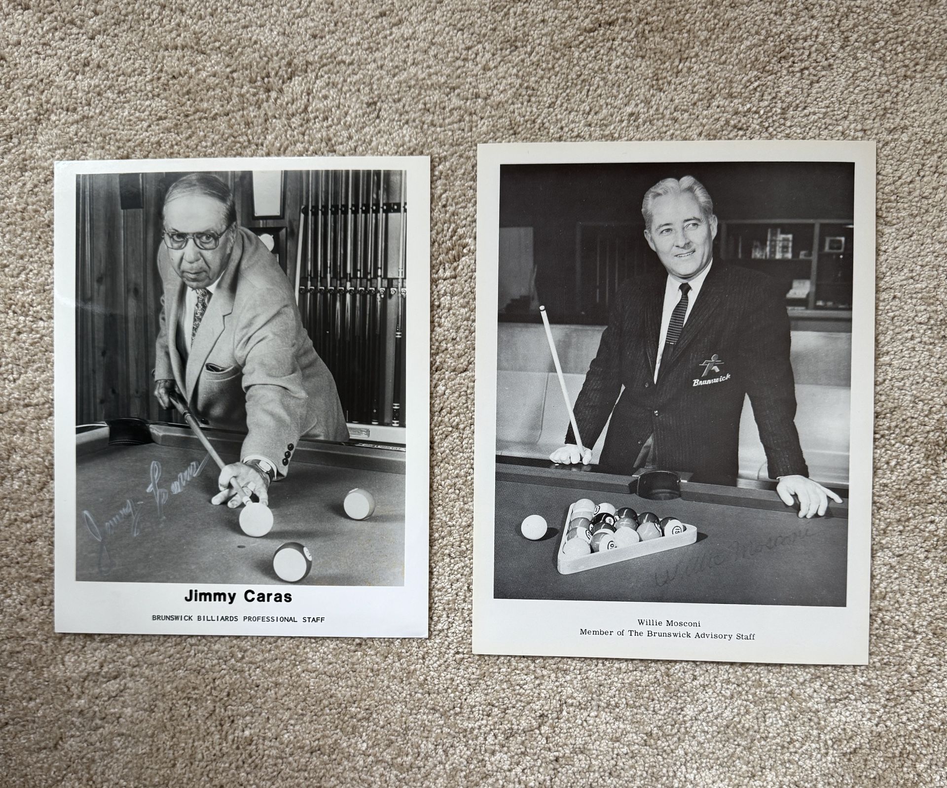 Jimmy Caras/Willie Mosconi Pool/Billiards Photographs (8x10), B&W, Original Brunswick Billiards Photographs, Autographed!