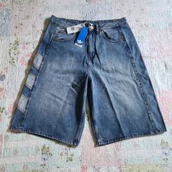 Men’s Size 35 Adidas Originals Mens Denim Shorts 32 Indigo Blue Joists Moto Paneled 