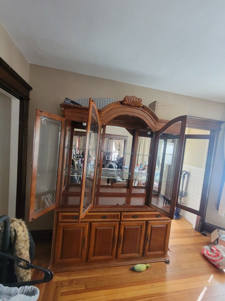 Traditional Two-piece Wood China Cabinet