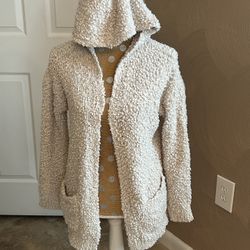 Hippie Rose XS Cream Color Chunky Textured Hooded Open Cardigan W/Pockets