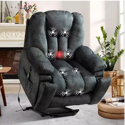40.6" W Grey Oversize Power Lift Recliner Chair with Massage and Heating