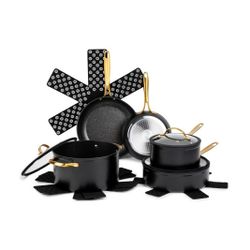 THYME & TABLE Signature Collection Non-Stick 12-Piece Cookware Set (Black & Gold)