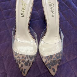 Leopard Print Clear Strap Heels 