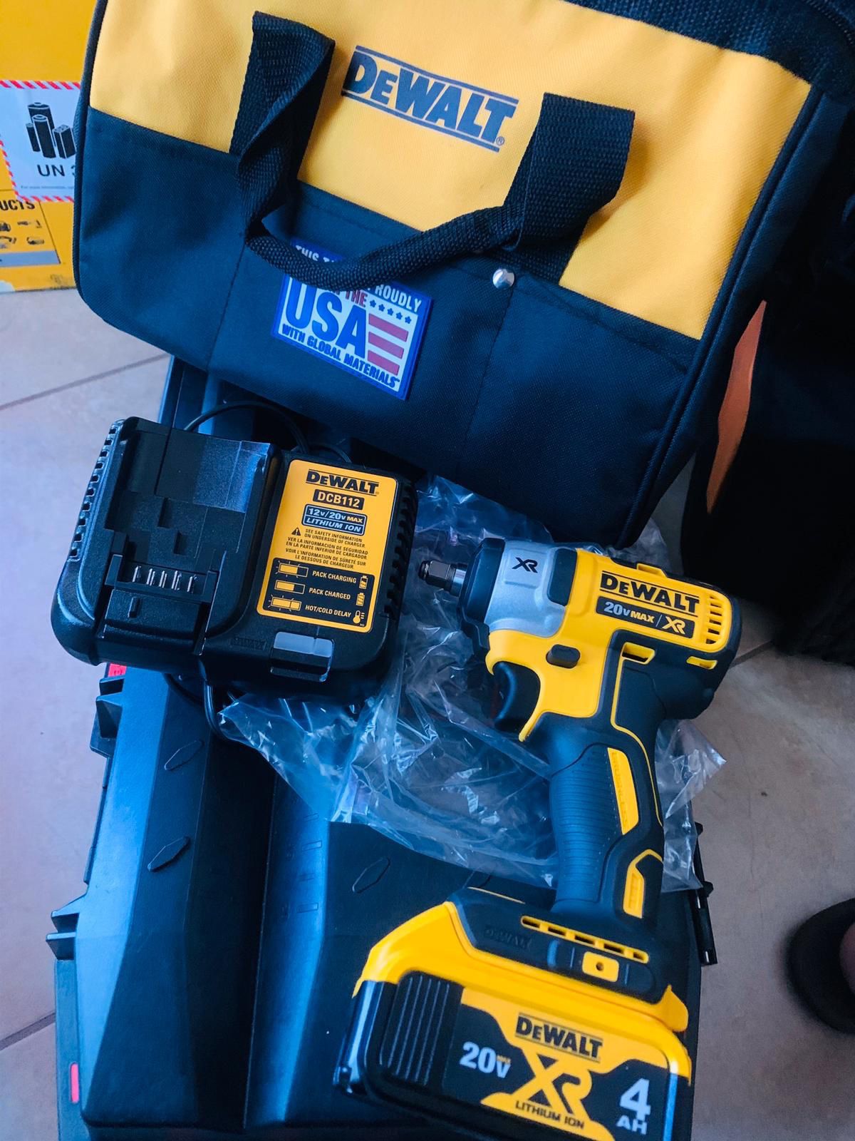 Dewalt xr brushless 3/8 impact with big 4ah battery charger and bag