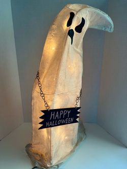 Vintage Lighted “Happy Halloween” Ghost Fabric Tabletop Decoration