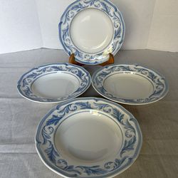 Villeroy Boch Casa Azul Ornato 4 Salad Plates 8-7/8" Blue Plume Scroll Rim