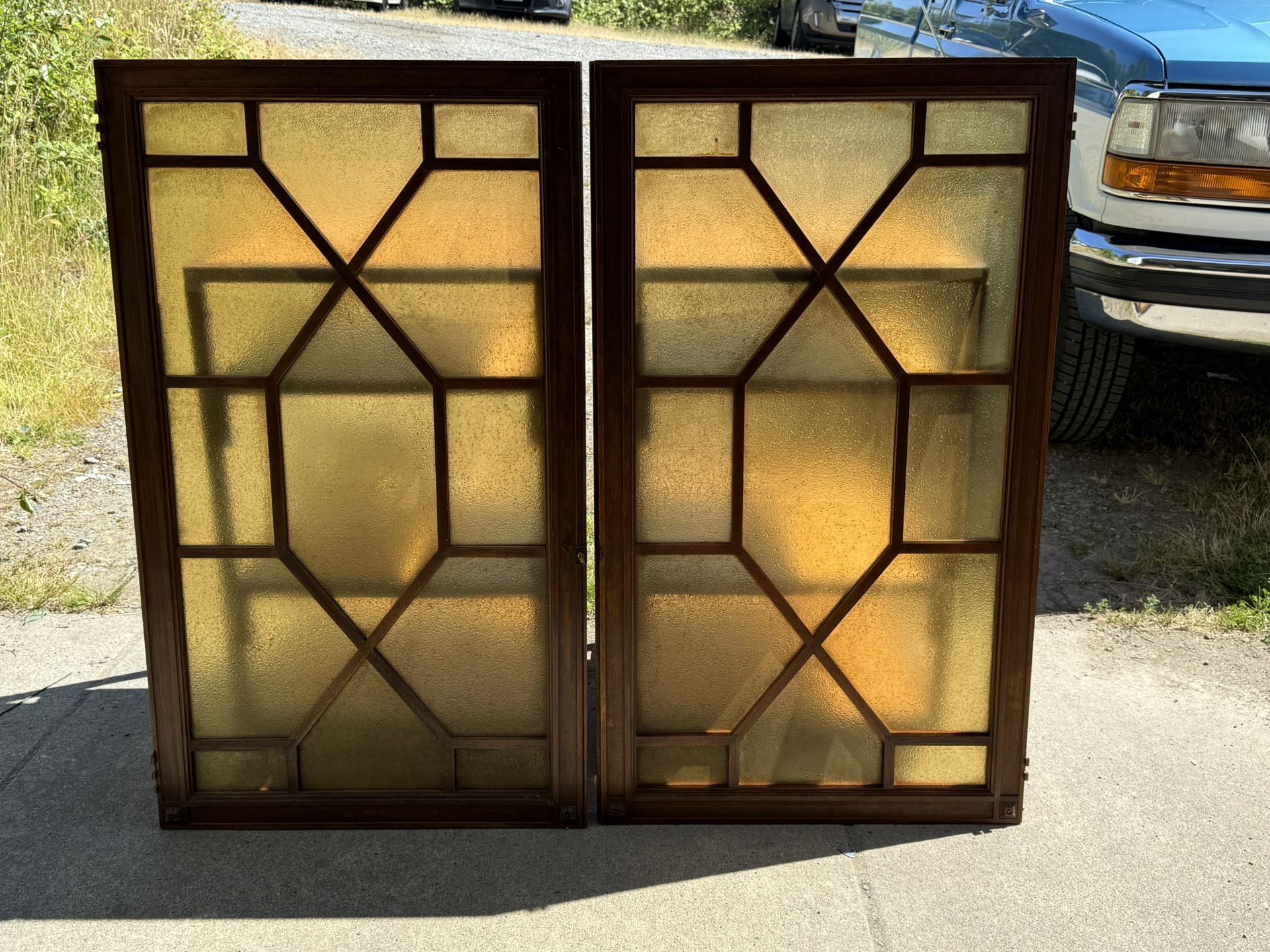 Matching Chippendale Style Architectural Salvage Amber Windows From The Joshua Green Building In Seattle Circa 1910