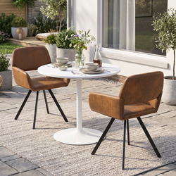 Homy Casa CLIFT+CALIFORNIA 3PC Dining Set 31.5" Round Table with 2 California Brown Swivel Dining Chairs in White and Brown Open Box