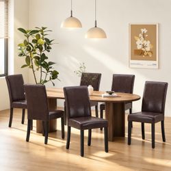 Brown Leather Dining Chairs (4 Pcs)