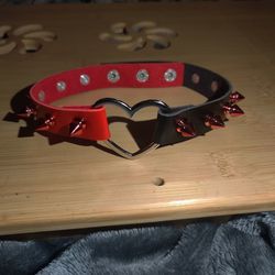 Black and Red Heart Spiked Choker