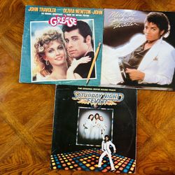 Vinyl Records Saturday Night Fever, Grease, and Thriller