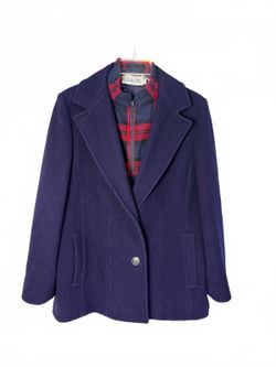 Vintage 80s JG Hook Navy Wool Car Coat Plaid Zip Bib Made USA Preppy Women’s M