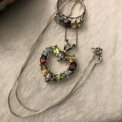 925 Thailand Silver Set Of Ring& necklace 