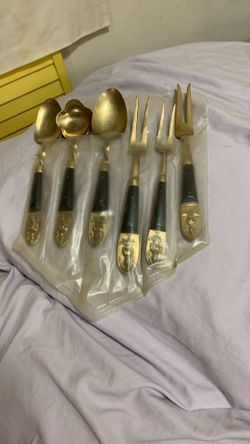 Pair of Vintage Salad Servers Hollywood Regency Brass & Ebony