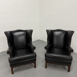 Pottery Barn Thatcher Leather Wingback Chairs-Delivery Available