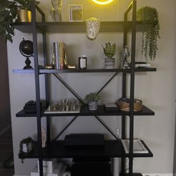 Modern Black Metal & Wood 5-Tier Shelf / Bookshelf