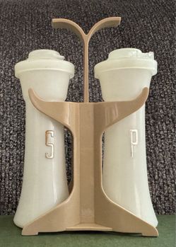 Vintage Tupperware mini salt & pepper shakers set with carrying caddy