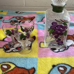 Vintage Hand Painted Decanter & Glass Set