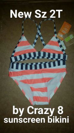 New Girls Sz 2T swimsuit summer bikini 2pc by Crazy 8 w/ sunscreen protection