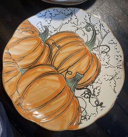 Spectrum Designz Pumpkin Leave 6 Dinner Plates Ceramic Round Scalloped