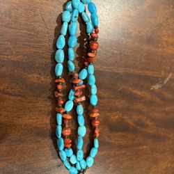 Turquoise and Coral Four Strand Bracelet 