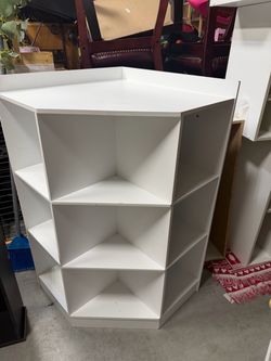 White Corner Shelf Unit with Open Cubbies