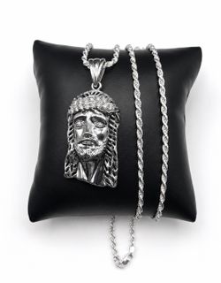 925 Sterling Silver 1.46CT MOISSANITE Jesus Men’s Pendant Necklace 22”
