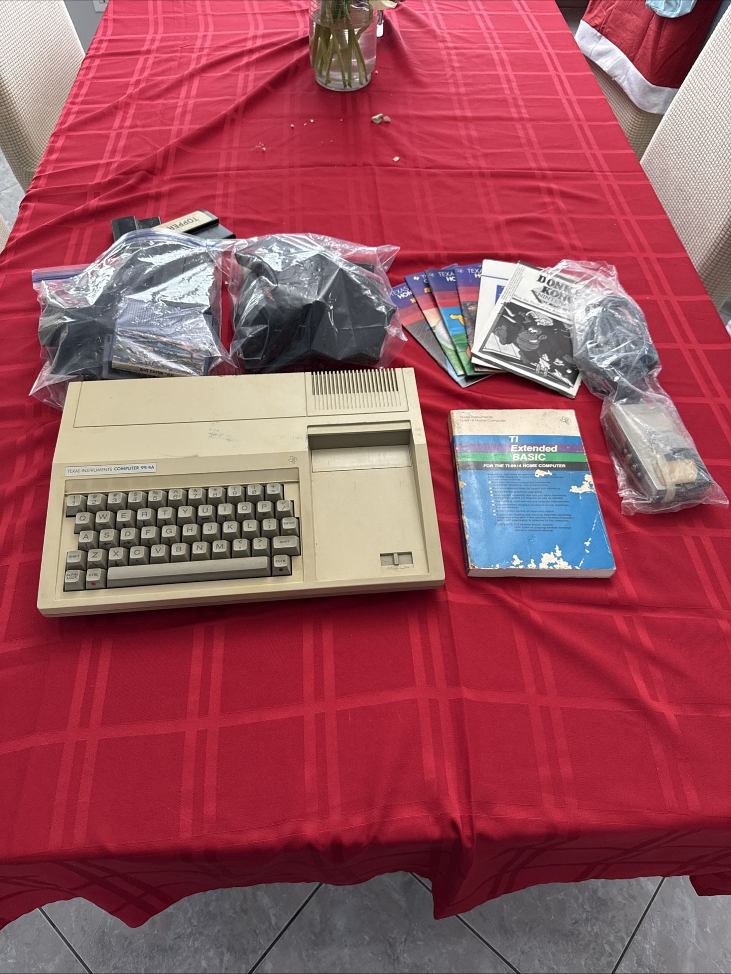 Texas Instruments Ti-99/4A Vintage Home Computer w/ Games, Cables And Manuals