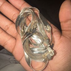 Silver Herringbone Real And Long Chain 