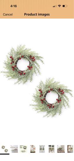 8 Pcs Christmas Candle Rings Wreaths, 10 Inch Flocked Candle Wreath with Artificial Berries Rosemary, Christmas Candle Holder Indoor Decor for Home Ki