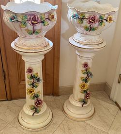 Two CAPODIMONTE Porcelain Planters with Pedestals