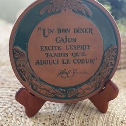Vintage Frankoma , Pottery Trivet Signed By Floyd Sonnier With Quote "One Good Cajun Dinner Excites The Spirit While It Calms The Heart"