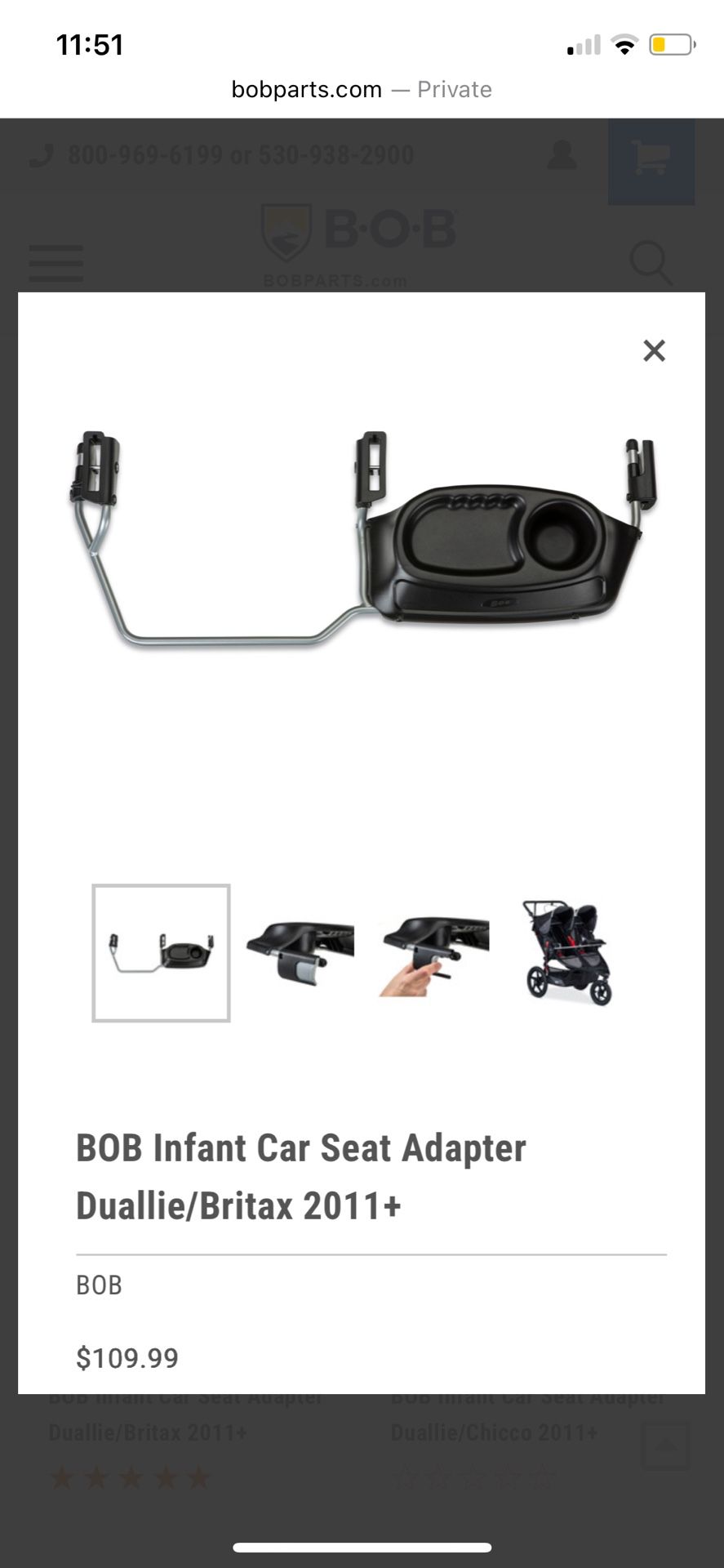 BOB infant car seat adapter with snack tray