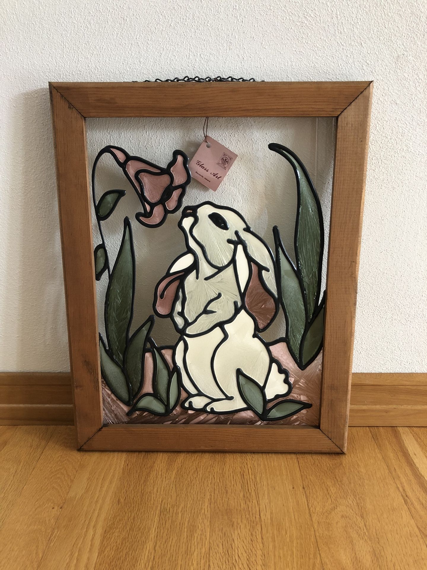 Glass Bunny with Flower Picture