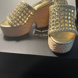 Marc Fisher LTD Caged Heeled Mules Hollis Gold 6.5 M