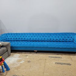 Long Blue Velvet Tufted Chesterfield Sofa